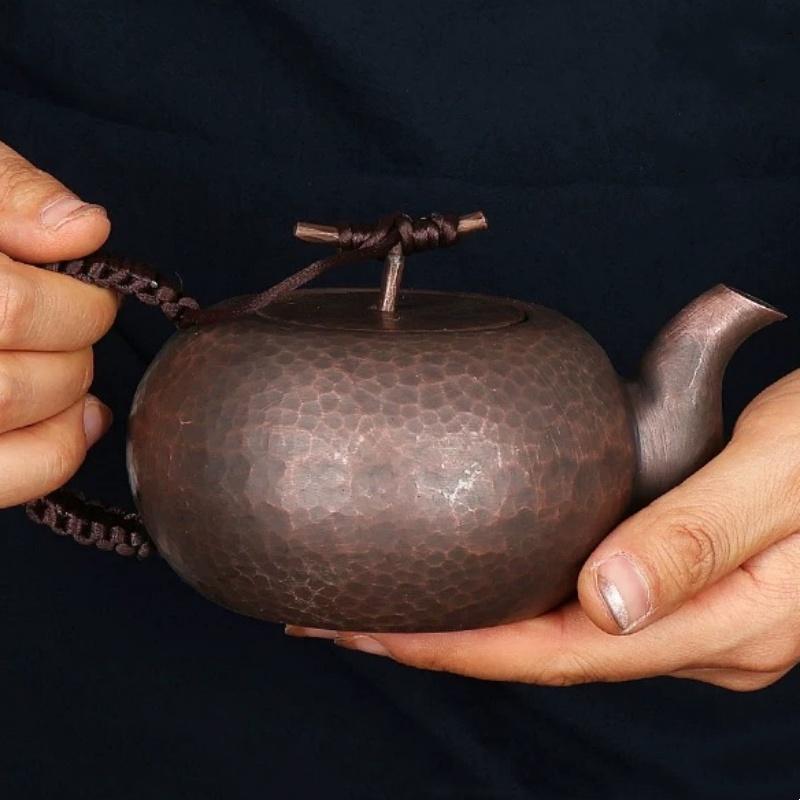 Винтажный кофейник из чистой меди, переносной чайник с молотковой текстурой и фильтром, емкостью 450 мл, чайник ручной работы в форме эллипса