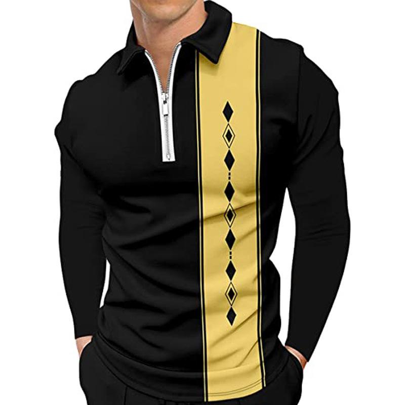 Cross Border Foreign Trade Amazon Men's Long Sleeved Lapel T-shirt Casual Zipper Sports GOLF Polo Shirt