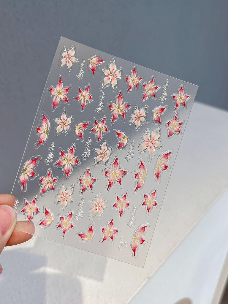 5D Embossed Pink Purple Floral Nail Stickers DIY Manicure Decals for Women Wedding Party Daily Use