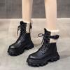 Обувь Женская 2024 До середины икры Женские ботинки на платформе Современные ботинки Женские Пряжка Круглый носок Средний каблук Шнуровка спереди Теплая женская обувь