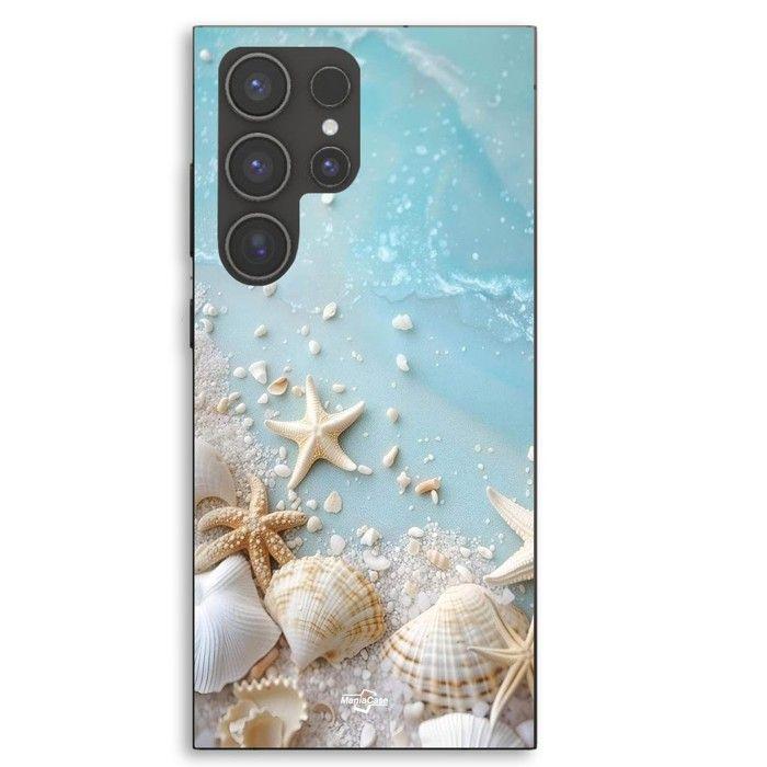 Coque de téléphone - MANIACASE - Samsung Galaxy S24 Ultra - Silicone TPU - Coquillages mer - Noir