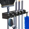 Wall Mounted Mop Holder 3/4/5 Position Multi-Functional Broom Hanger Shelf Home Kitchen Storage Black Magic Plastic Mop Holder
