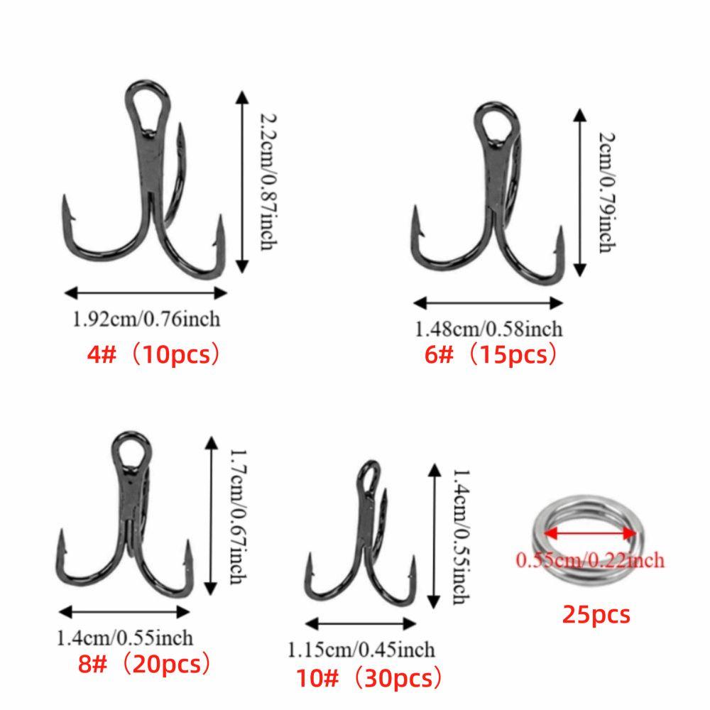 100PCS High Carbon Steel Treble Fishing Hooks Barbed Hook Set  Saltwater Fishing