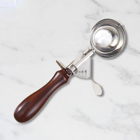 Ложка для мороженого, прочная, легко чистящаяся ложка для мороженого из нержавеющей стали с нескользящей деревянной ручкой для дома