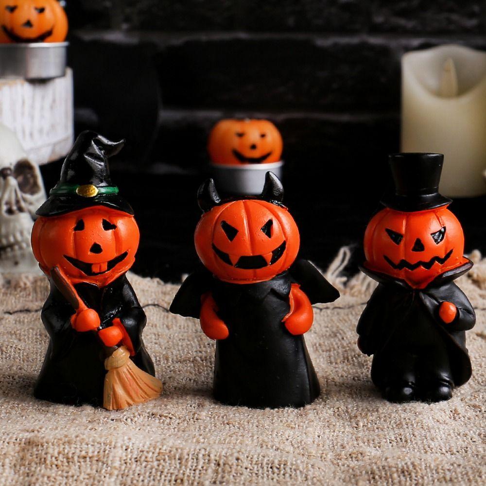 3Pcs/Set Durable Pumpkin Wizard Statue Craft Halloween Ornament Home Decor