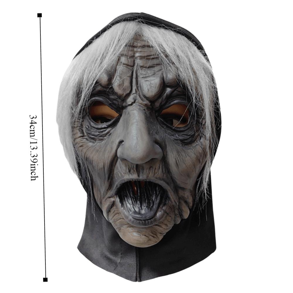 Creative Black Tongue Halloween Ghost Witch Mask Latex Dress Up White-haired Witch Mask 3D Realistic Party Cosplay Props Unisex