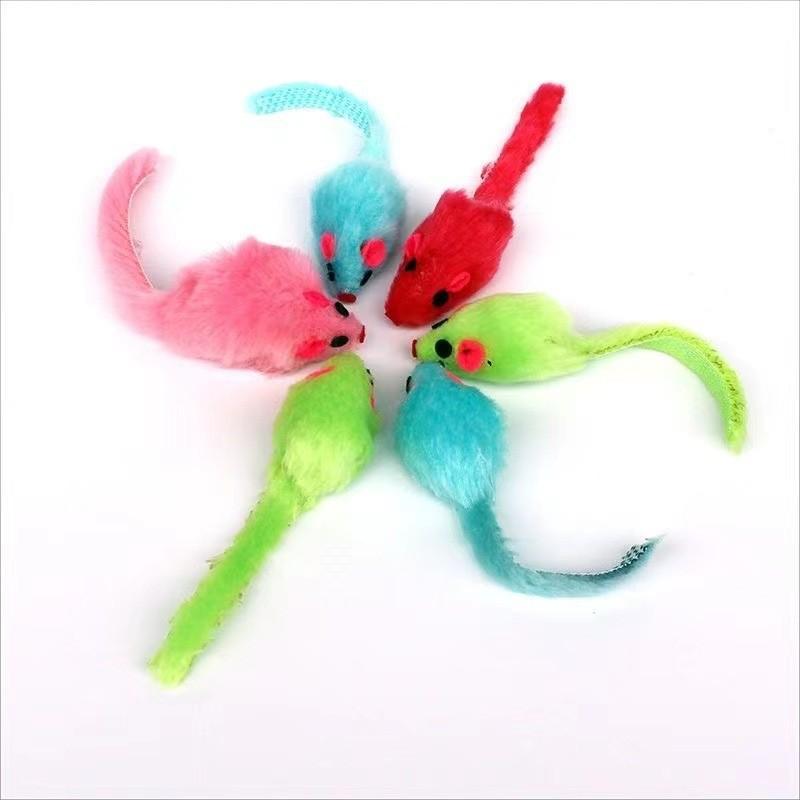 Набор из 5 разноцветных плюшевых мышей - игрушек для кошек с хвостами для интерактивной игры