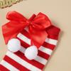 Christmas Green Red Women Cotton Stocking Striped Over The Knee Bowknot Long Socks