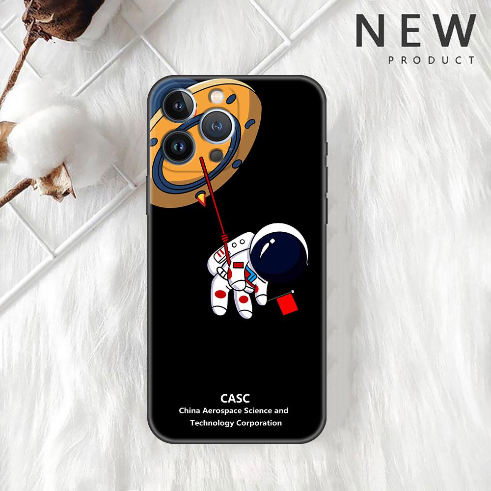 Милый чехол-накладка с изображением астронавта для Apple iPhone 14 11 13 12 Pro 7 XR X XS Max 8 Plus 6 6S 14Pro, черный мягкий чехол для телефона