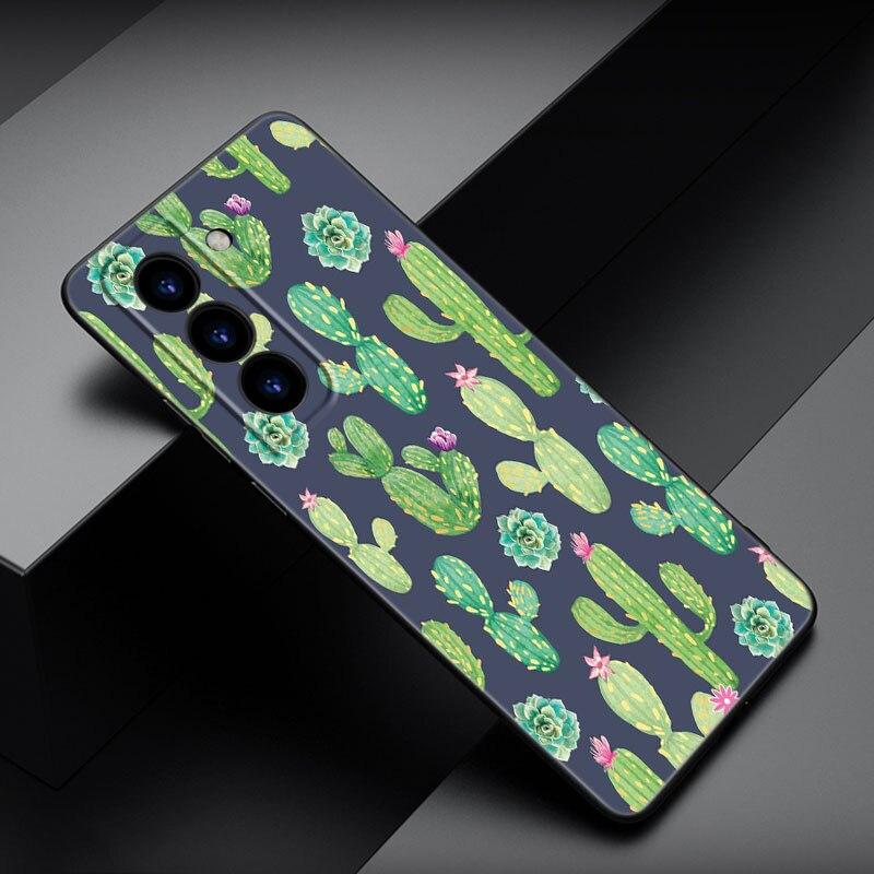 Чехол для телефона с рисунком растения кактуса для Samsung Galaxy S22 Pro S21 S20 FE Ultra S10 Lite S10 S10E S9 S8 Plus, мягкий черный чехол из ТПУ