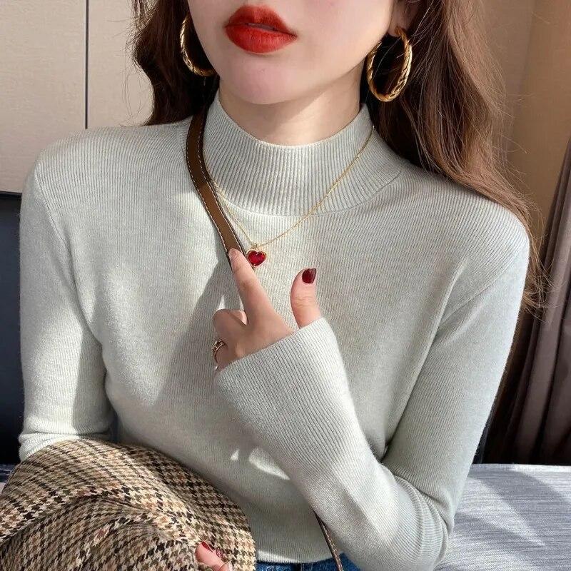 Sweaters Pullover Knitwear Women Autumn/Winter Solid Half High Collar Long Sleeve Versatile Sweater Pullover Female Top