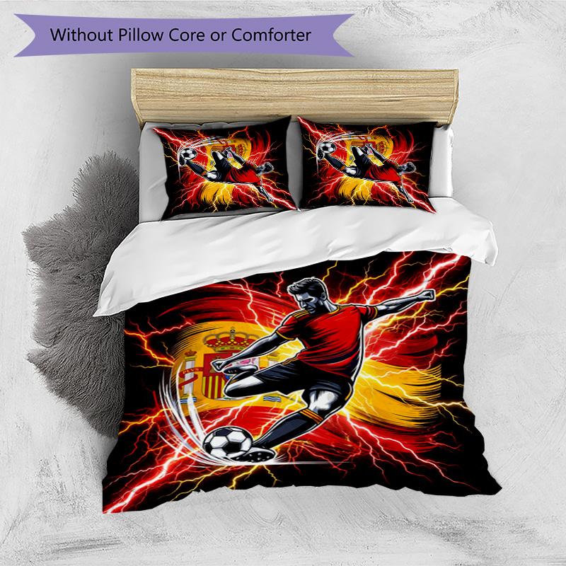 Spain football Printed Bedding 3 Piece Set Cozy Breathable Bed Cover Set as Housewarming Holiday Gift