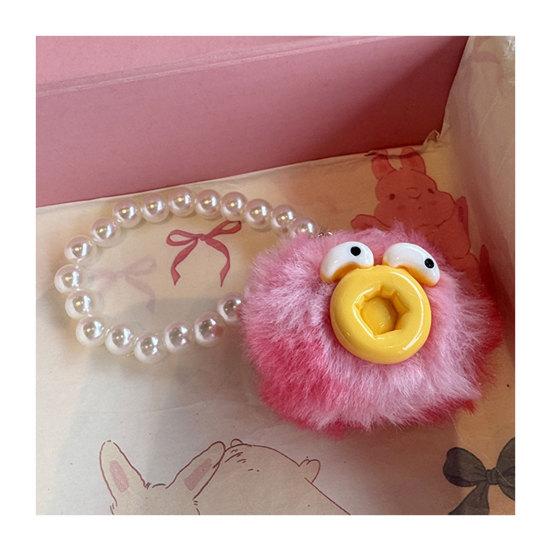 Yousheng Large Mouth Cartoon Plush Doll Keychain with Faux Pearls Lanyard Bag Hanging Decoration Macaron Color Key Holder Key Ornament