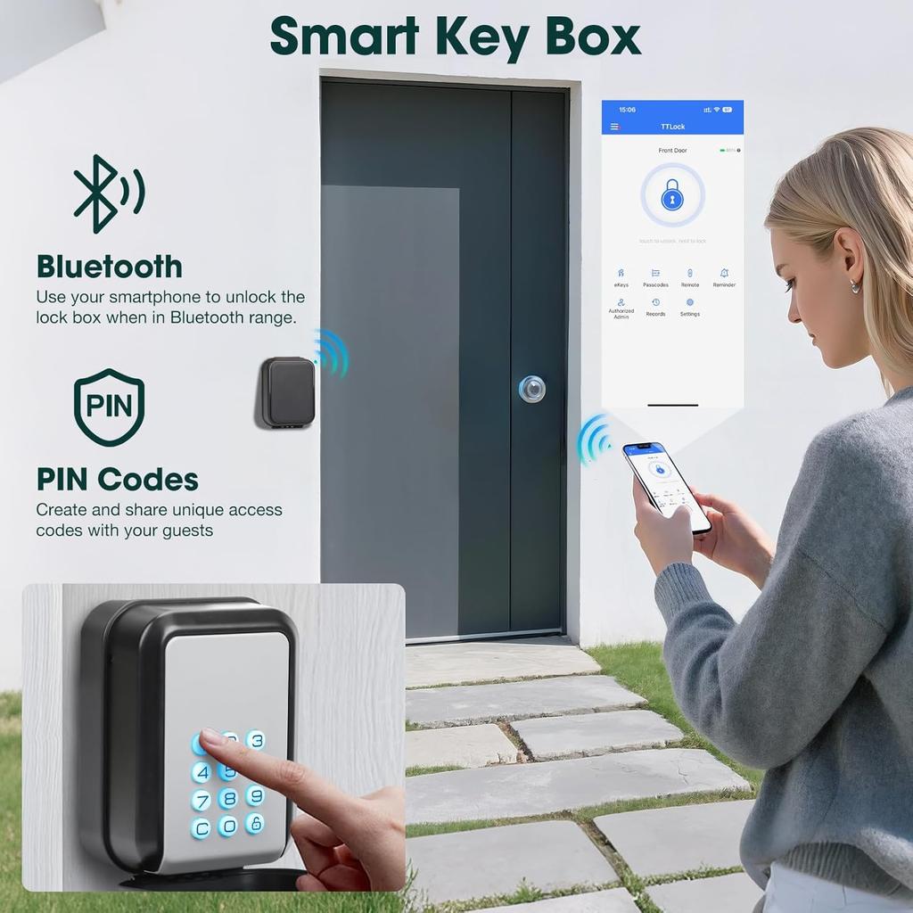 Smart Key Lock Box Electronic Bluetooth Lock Box with APP Control & PIN Code Types,Share eKey Wall Mounted Lock Box for Airbnb Realtor House Office