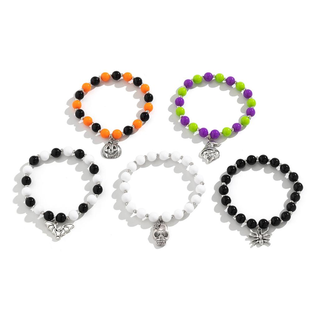 Halloween New Skull Pumpkin Bracelet Set, Witch Spider Mixed Color Beaded Kunjuan Hand