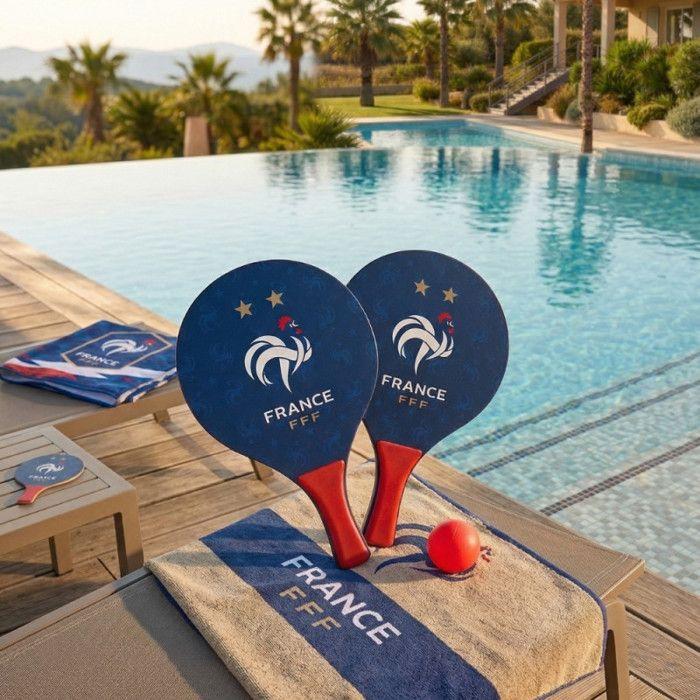 Jeu de raquettes de plage - FERRY JOUETS - Produit officiel Équipe de France FFF - 2 raquettes 37 cm - Balle incluse - Bleu/rouge