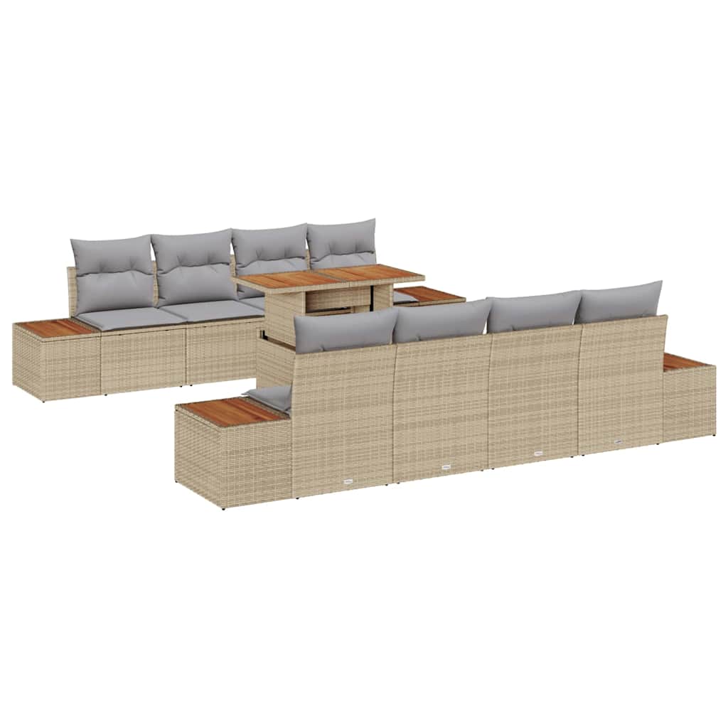 Garden Dining Set with Cushions 9 pcs Beige and Grey