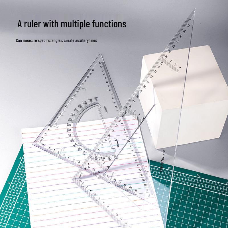 Deli Transparent Equilateral Triangle Ruler Set, 33cm Drafting Square