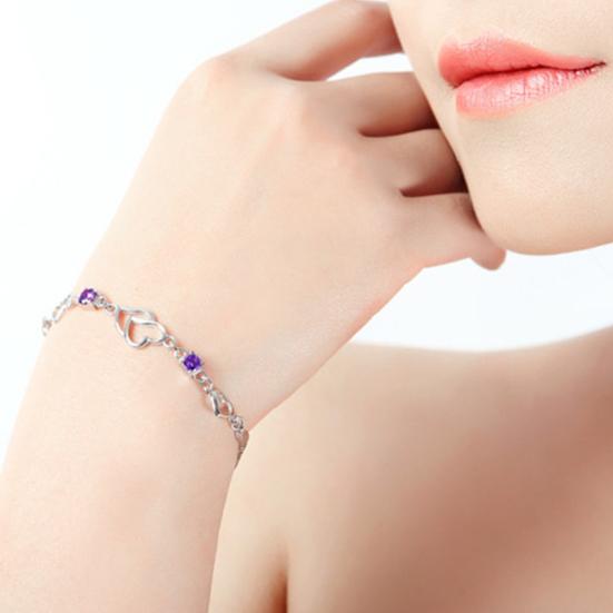 Intertwined Hearts Bracelet Copper Alloy Bracelet with Rhinestone Female Wrist Jewelry Valentine's Day Anniversary Gift for Her Girlfriend Wife