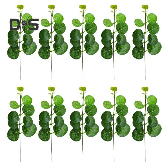 10 шт., искусственные листья эвкалипта, ветка со стеблем, реалистичные многоразовые искусственные зеленые растения, зелень, домашний стол, центральное украшение, реквизит для фото