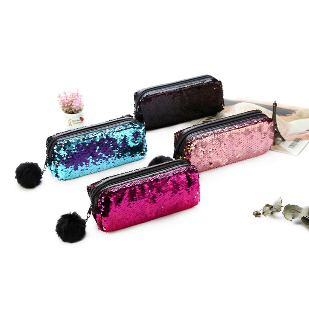 Glitter Sequin Pencil Case Cosmetic Makeup Coin Pouch Organizer Zipper Purse MYY