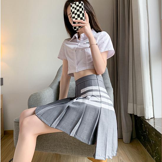 Женская плиссированная юбка с четырьмя перекладинами, серый дизайн костюма в студенческом стиле, модная женская ультракороткая юбка-трапеция средней длины, юбка Jk
