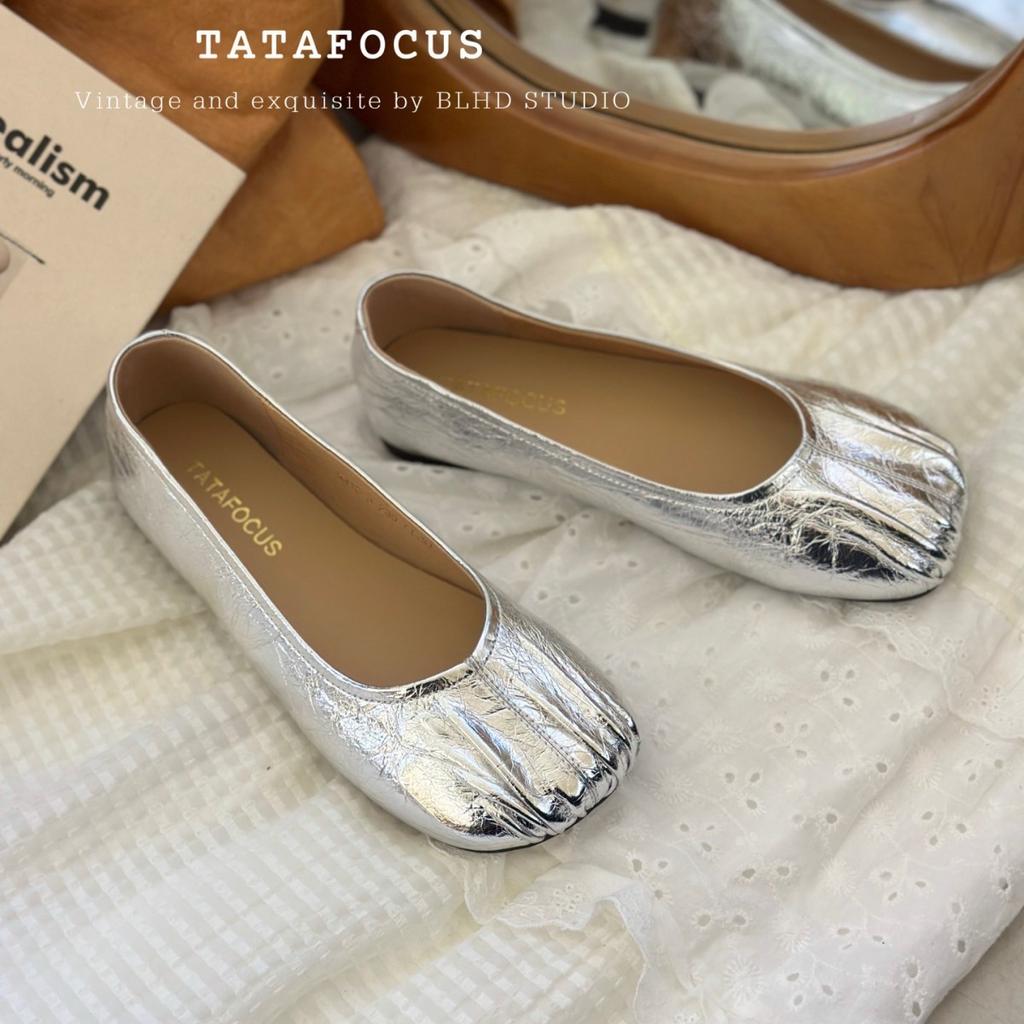 Retro Pleated Flat-soled Doudou Shoes Women's 2025 Spring New One-pedal Soft-soled Grandma Shoes Shallow Mouth with Skirt Single Shoes