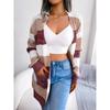 Autumn and Winter Women's Cardigan Sweater Bump Color Striped Lantern Sleeves Casual Cardigan Sweater Jacket Tops