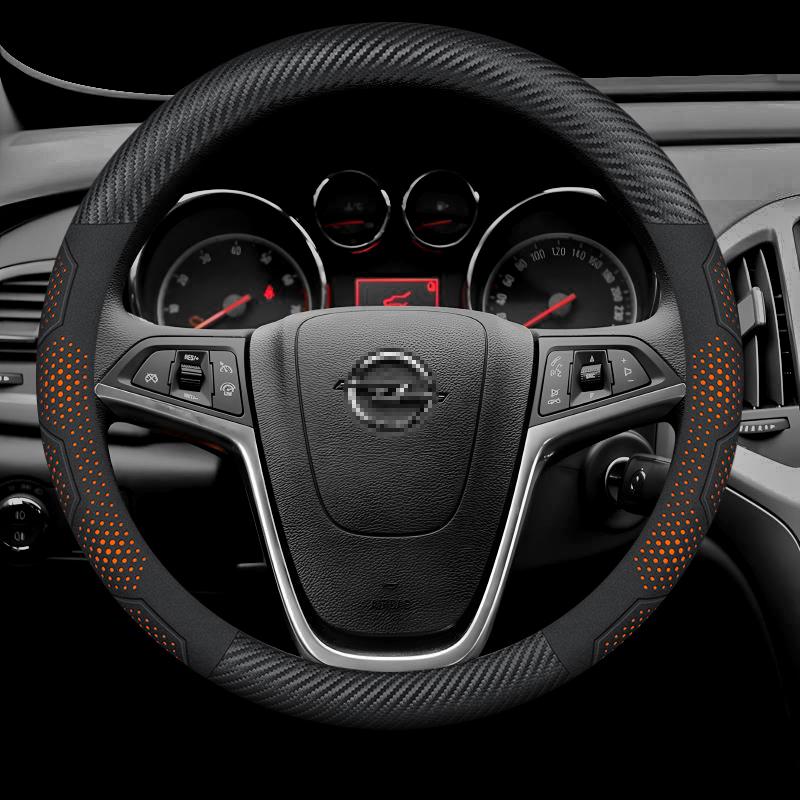AAAEF1 Opel OPCline ASTRA CORSA INSIGNIA MOKKA VECTRA GTC Tigra Carbon fiber Suede Leather Car Steering Wheel Cover Auto Accessories
