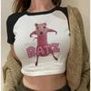 2026 Y2K Retro Crop Top Womens Short Sleeve T-Shirt Loose Fit Round Neck Casual Streetwear