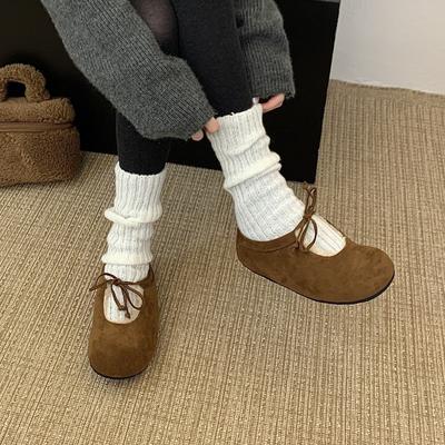 Ретро Мори бархатные туфли на плоской подошве для женщин на осень и зиму 2025, новые универсальные туфли Doudou на одной педали с бантом