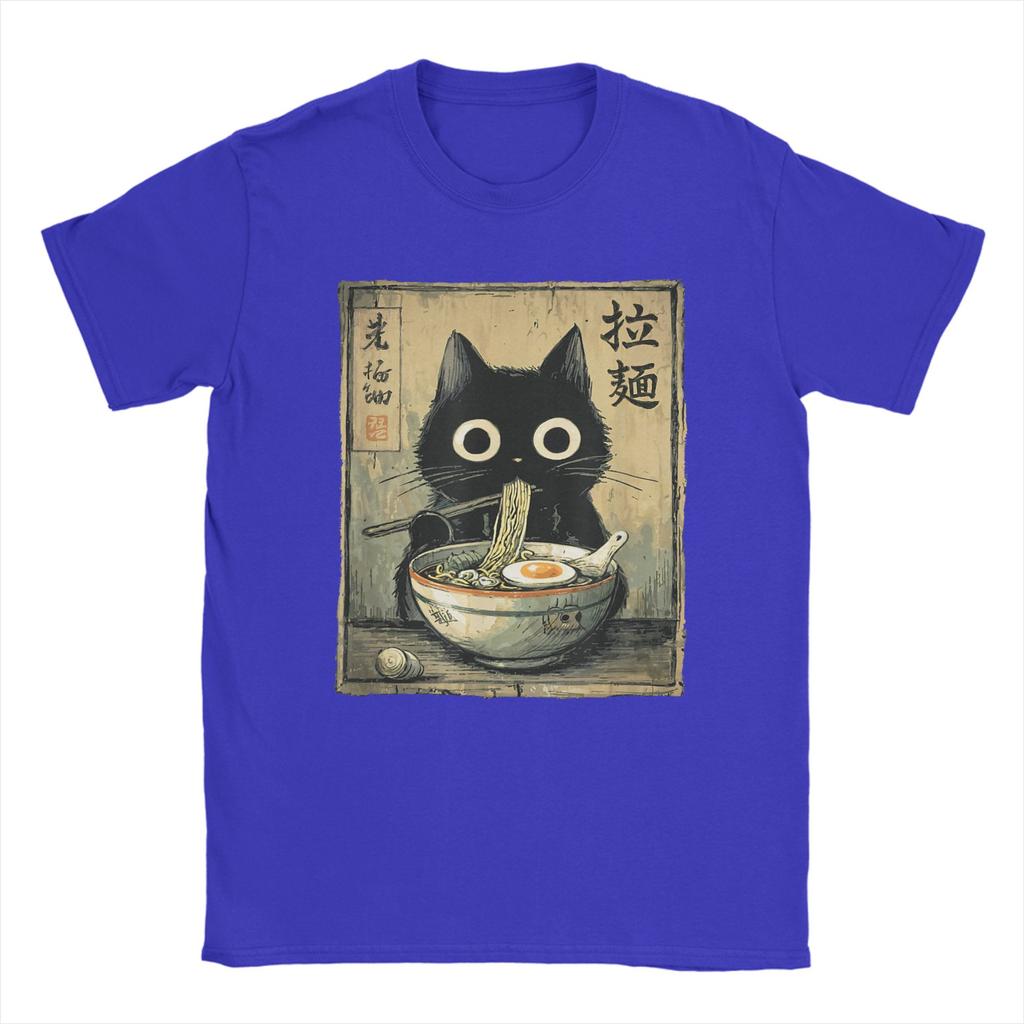 Kawaii RaUnisex Cat Retro Japanese Noodles Artwork Unisex T Shirt Vintage Tee Shirt Short Sleeve O Neck TShirt Cotton Gift Idea Tops