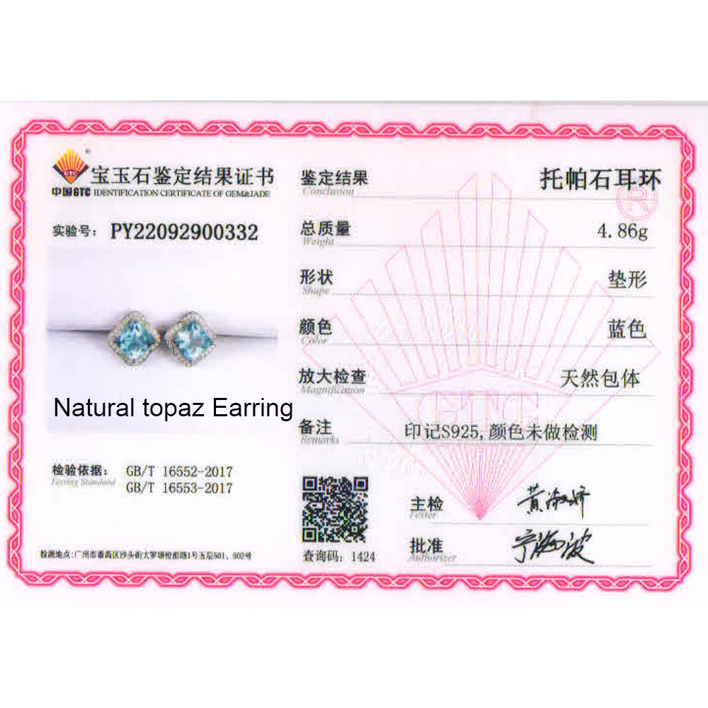Natural Cushion Sky Blue Topaz Jewelry Set 925 Sterling Silver Ring Earring Pendant for Women Wife Nice Gift