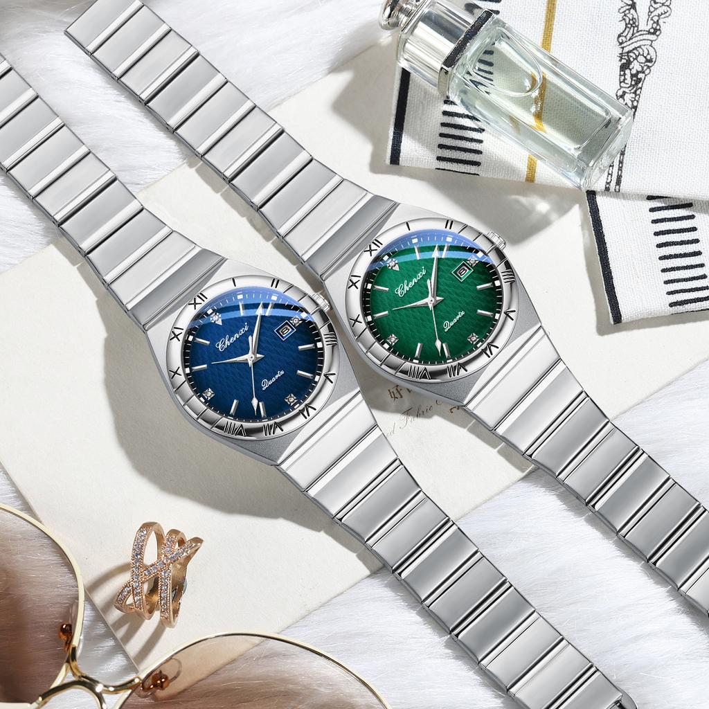 Men's Quartz Watches Fashion Luminous Calendar Stainless Steel Strap Waterproof Business Elegant Male Wristwatch