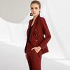 Высококачественный двубортный костюм винного цвета для весны/осени - Профессиональная модная одежда