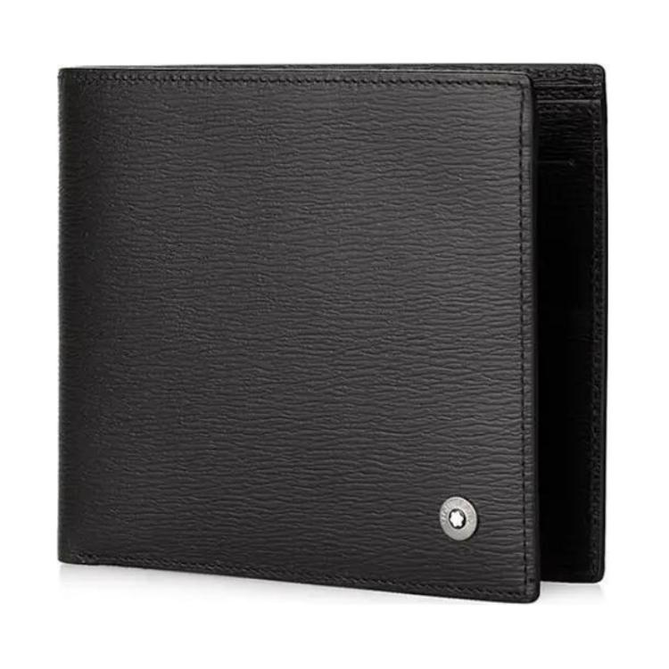 Montblanc Логотип Короткий Сложенный Кожаный Кошелек Мужской кошелек Черный 8372