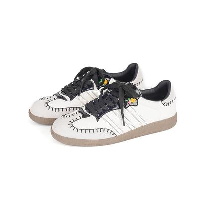 Спортивная повседневная обувь на доске из пятнистой коровьей кожи в ретро-расцветке, с ручной прошивкой, женские немецкие тренировочные туфли на плоской подошве, на шнуровке, обувь Форреста Гампа