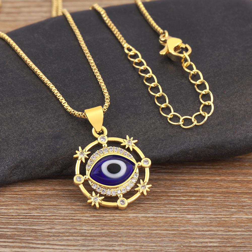 Nidin New Fashion Shiny Zircon Hollow Design Evil Eye Pendant Necklace For Women Aesthetic Lucky Clavicle Chain Accessories Gift