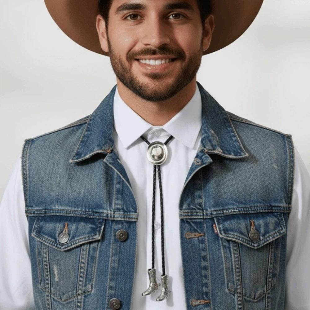 Zinc Zinc Alloy Cowgirls Shirt Neck Pendant High-end Leather Rope Tie Decor Cowboy Hat Boots Necklace Daily