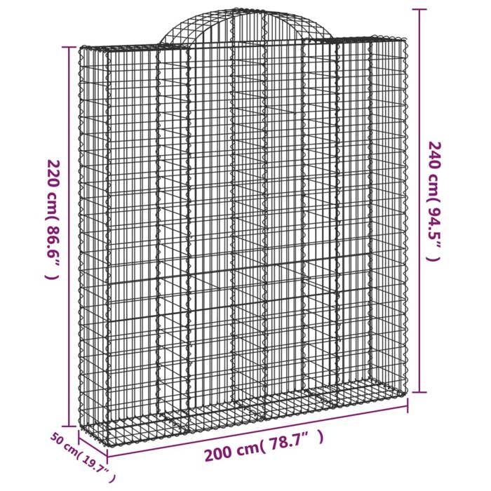 VidaXL Paniers à gabions arqués 4 pcs 200x50x220/240 cm Fer galvanisé, gabion, cage de gabion, panier de mur de gabion, mur 3146448