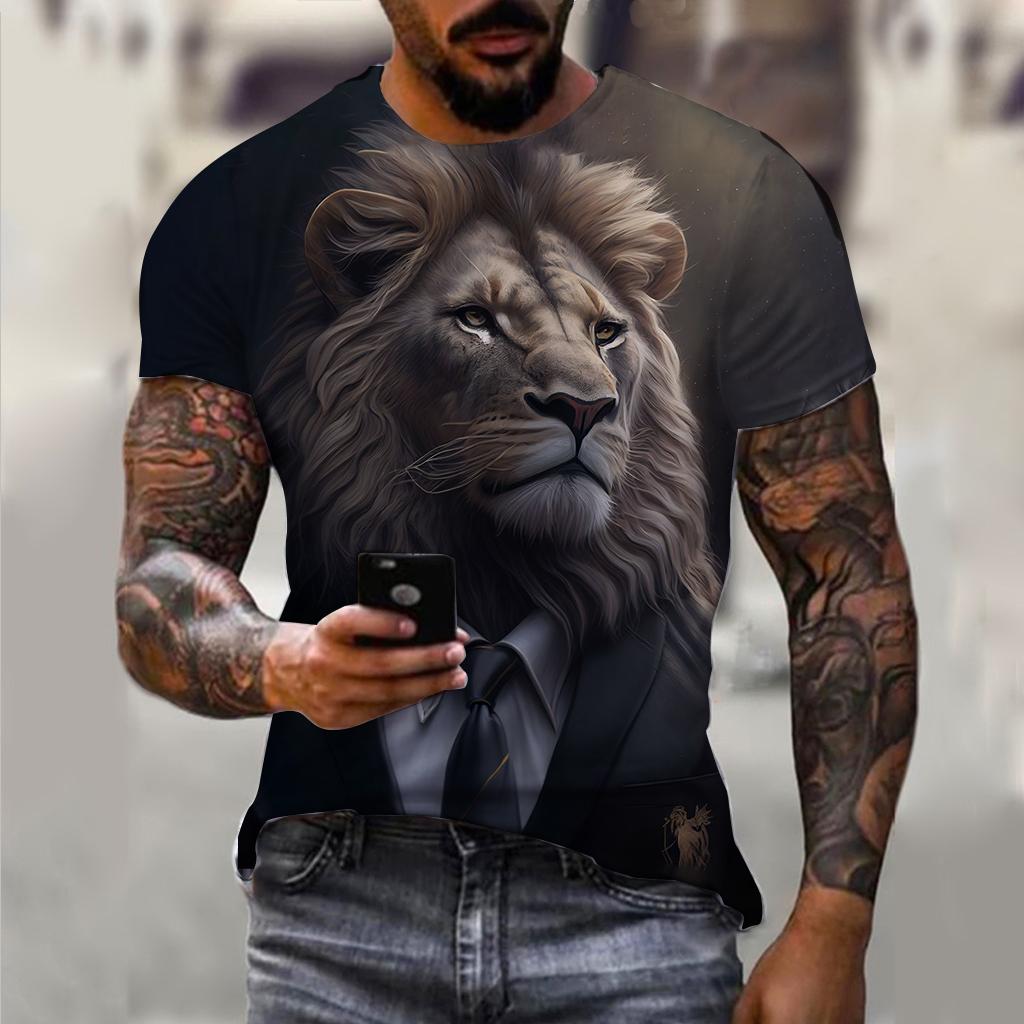 Мужская футболка с костюмом, летняя футболка с короткими рукавами и изображением животных, одежда большого размера с 3D принтом для собак, уличная повседневная футболка для мужчин, одежда