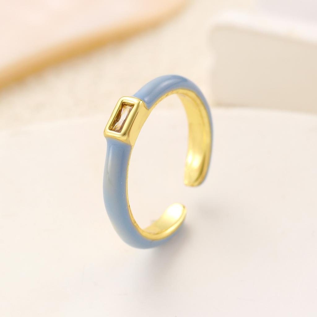Trendy Temperament Enamel Lotus Leaf Fritillaria Colored Zircon Open Stackable Ring for Women Stainless Steel Designer Jewelry