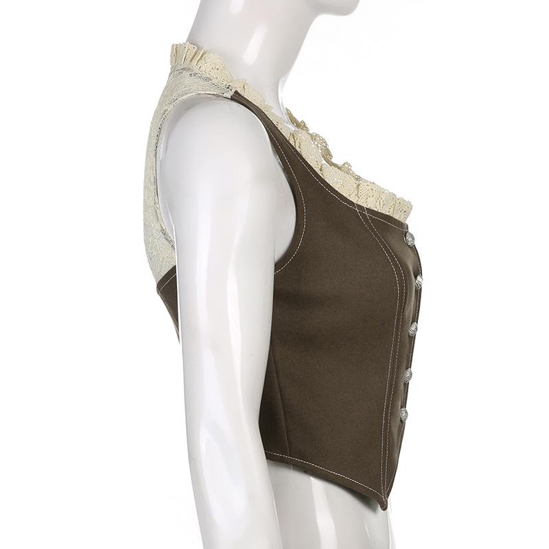 Street Babes, Новое поступление, женская мода, с квадратным вырезом, без рукавов, на пуговицах, классический кружевной жилет на спине, отдельный жилет