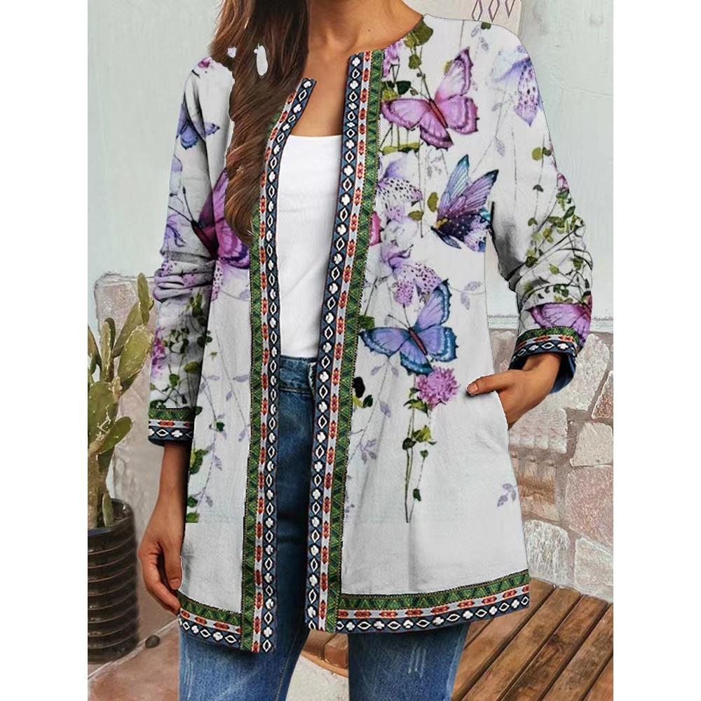 GMXIA Осень-зима винтажный этнический стиль принт большой размер куртка кардиган женская одежда