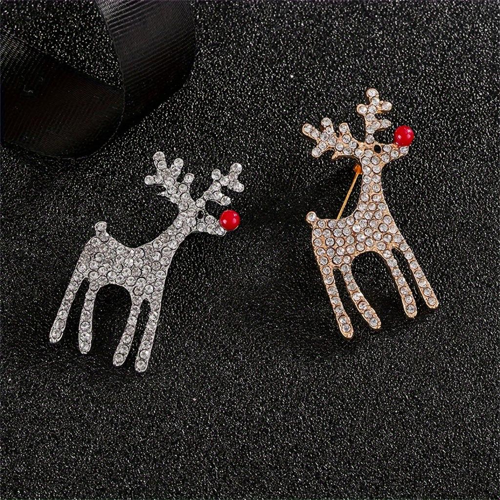1pc Exquisite Alloy Crystal Rhinestone Deer Brooch Pin for Women, Versatile Reindeer Lapel Pin for Daily & Gift Accessory, All-Season Wear