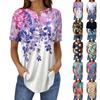 Short Sleeve Womens Tops Summer T-Shirts Floral Print V Neck Casual Basic Tee Button Shirts Tunic Tops