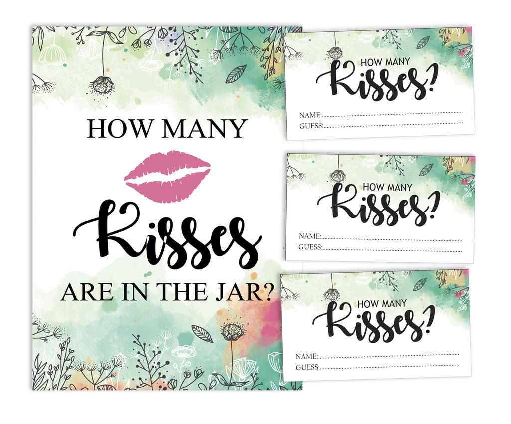 Inkdotpot How Many Kisses In The Jar White Greenery Floral Bridal Shower Game 1 Sign   30