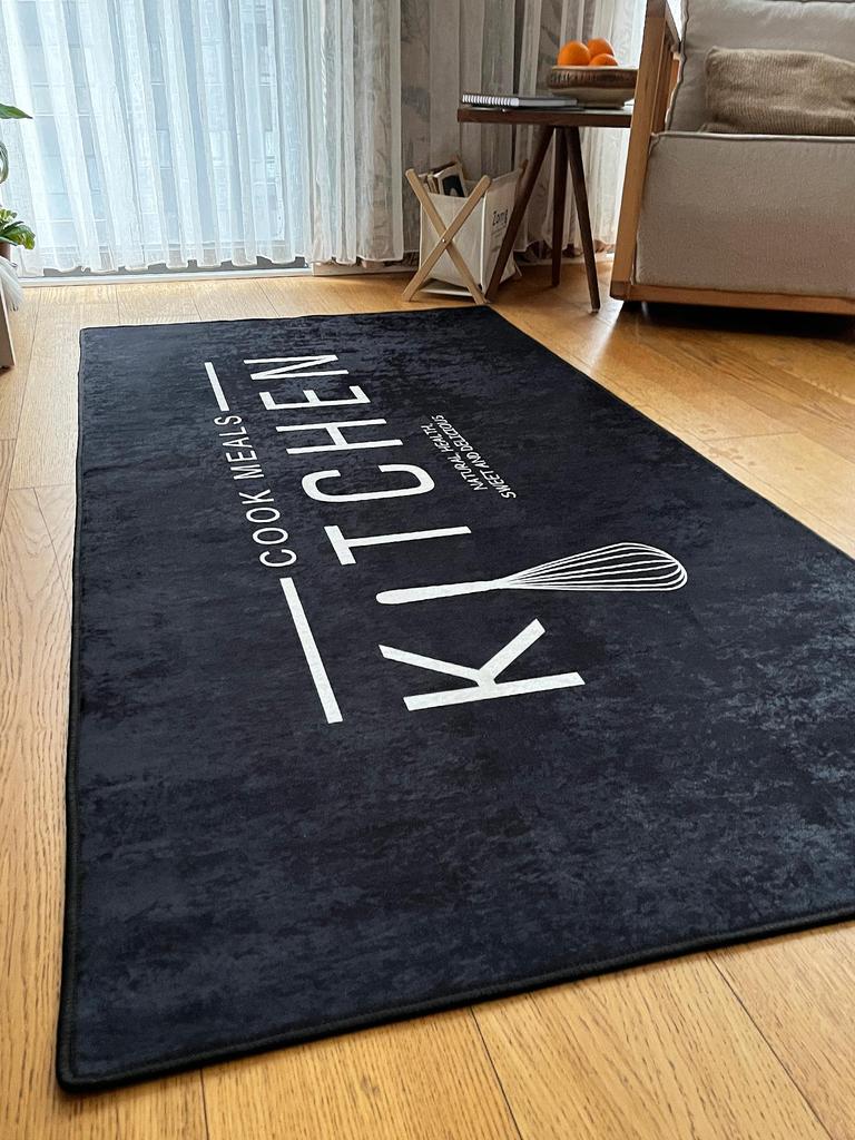 EPeddler Home Modern Kitchen Written Pattern Digital Printing Washable Non-Slip Leather Base New Generation Kitchen, Dining Room Carpet and Runner