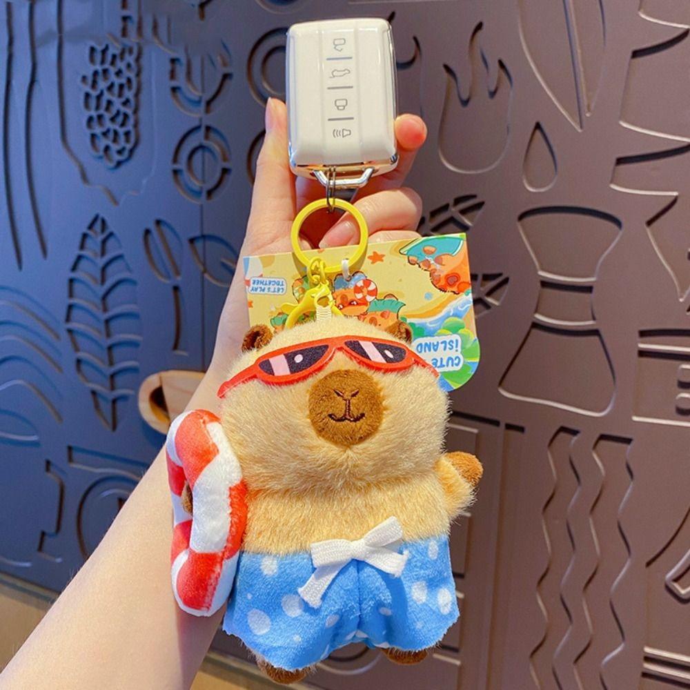 Cute Plush Capybara Keychain Island Style Car Keyring Fashion Capybara Dolls Pendant  Key Decor