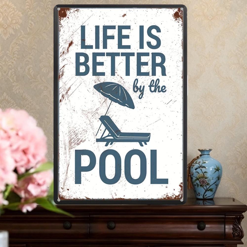 PC D Flat Metal UV Print Pool Sign Summer Cool Vibes Display Board Indoor Wall Decor for Home or Poolside